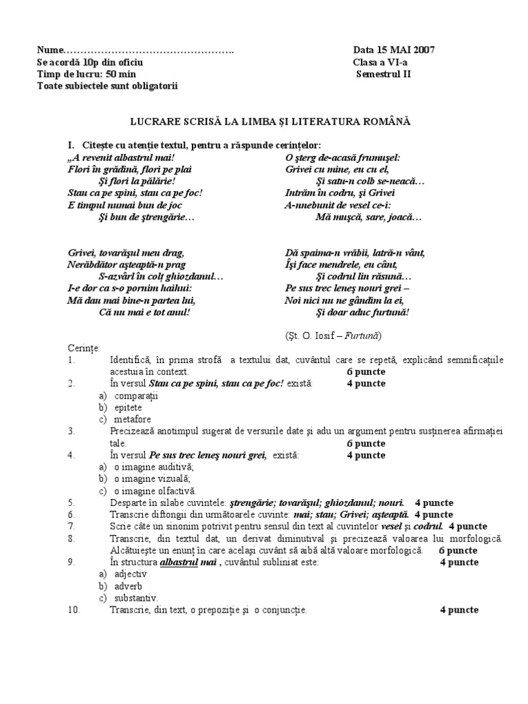 teza romana clasa 6