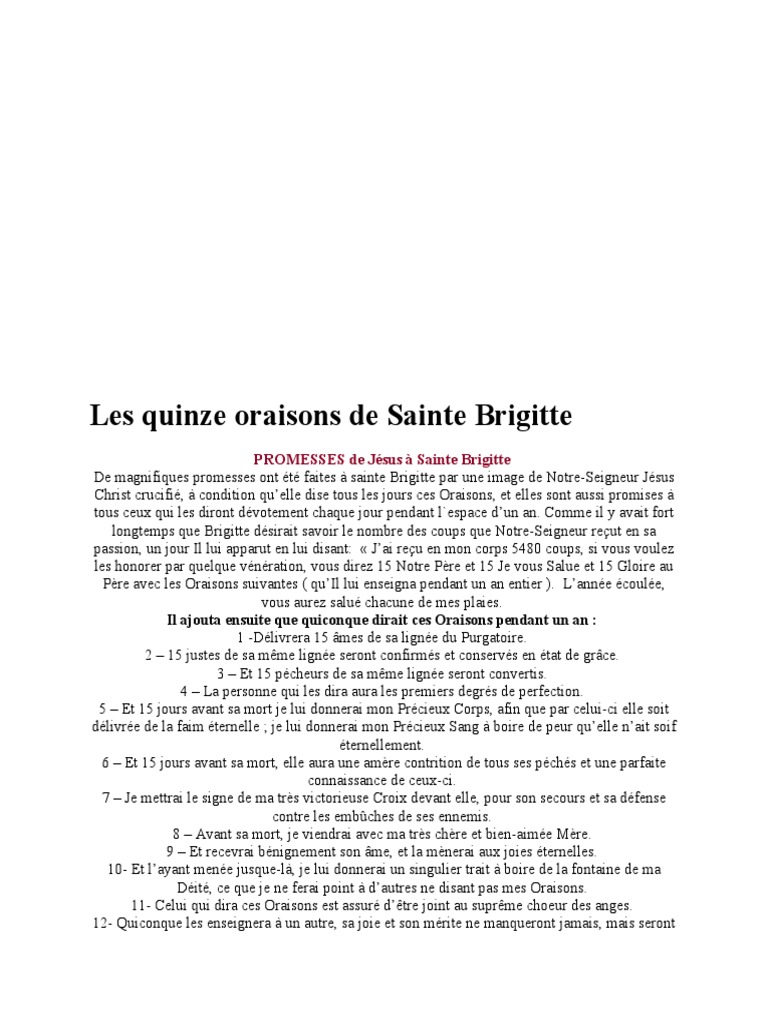 Les Quinze Oraisons de Sainte Brigitte PDF Jésus Salut (théologie)