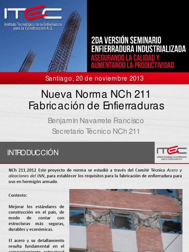Norma NCh 211: Enfierradura en Construcción | PDF | Acero | Hormigón