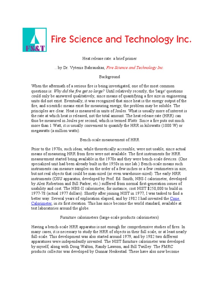 Heat Release RateVytenis Babrauskas Fire Science and Technology Inc