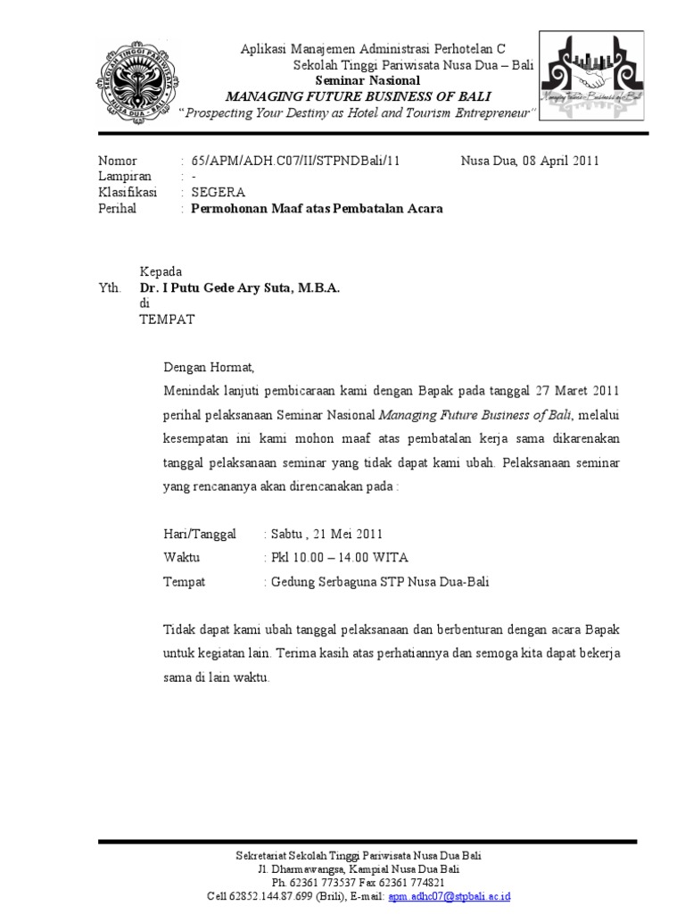 Surat Pembatalan Acara