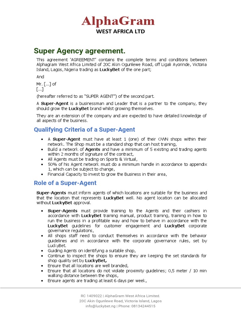 Super-Agent Agreement Overview | PDF | Economies | Business