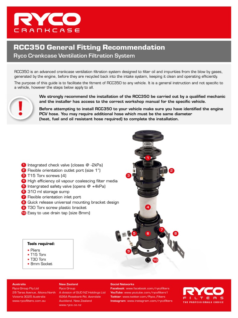 Ryco ISRCC1 RCC350 Fitting Instructions PDF Mechanical Engineering