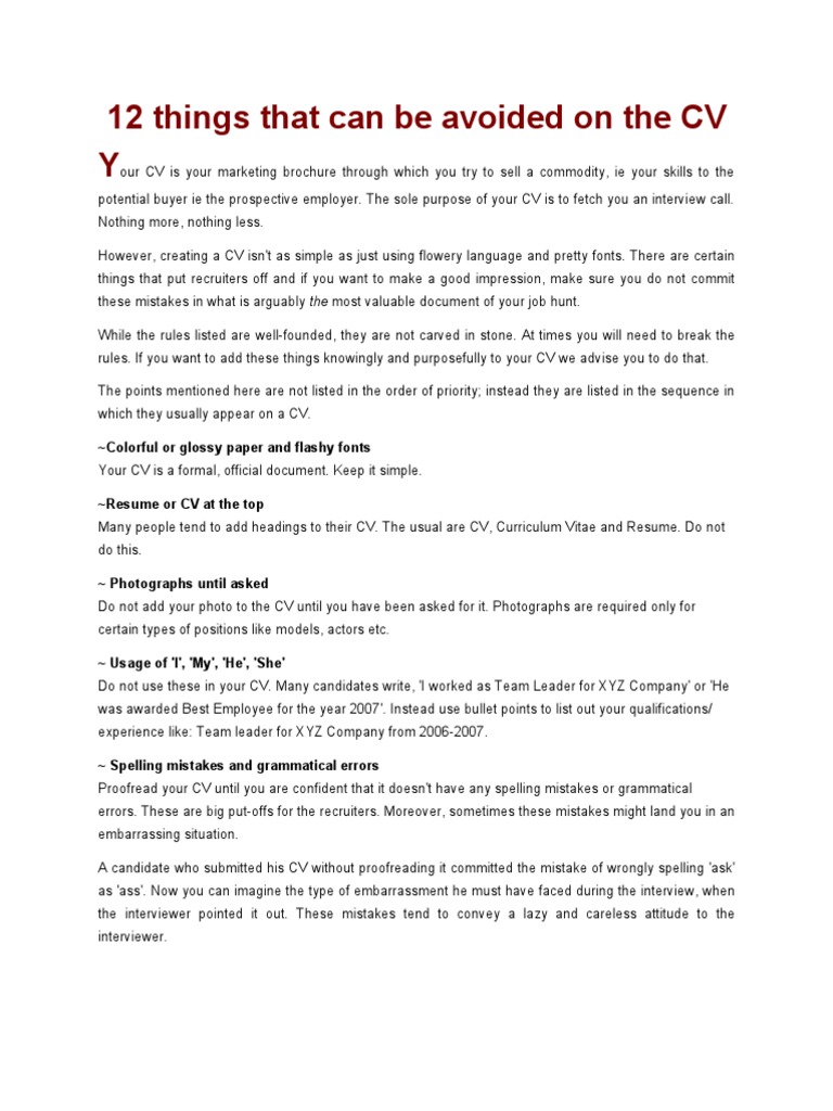 Avoid These 12 CV Mistakes | PDF | Résumé | Proofreading