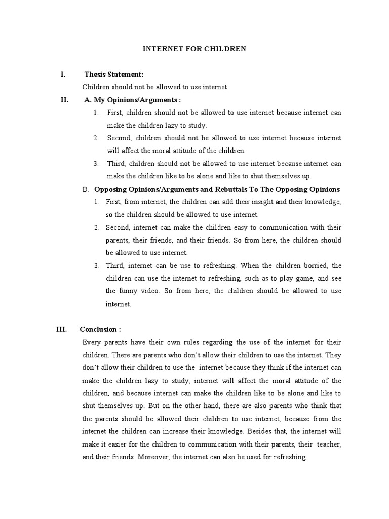 Argumentative Essay FOR CHILDREN PDF