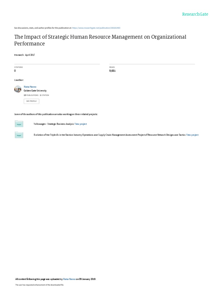 The Impact of Strategic Human Resource Management On Organizational