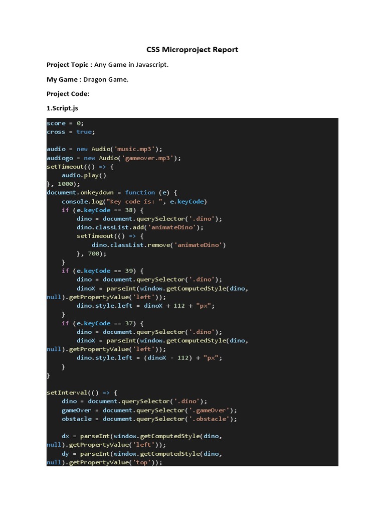 CSS Microproject Report: Project Topic: Any Game in Javascript. My Game ...
