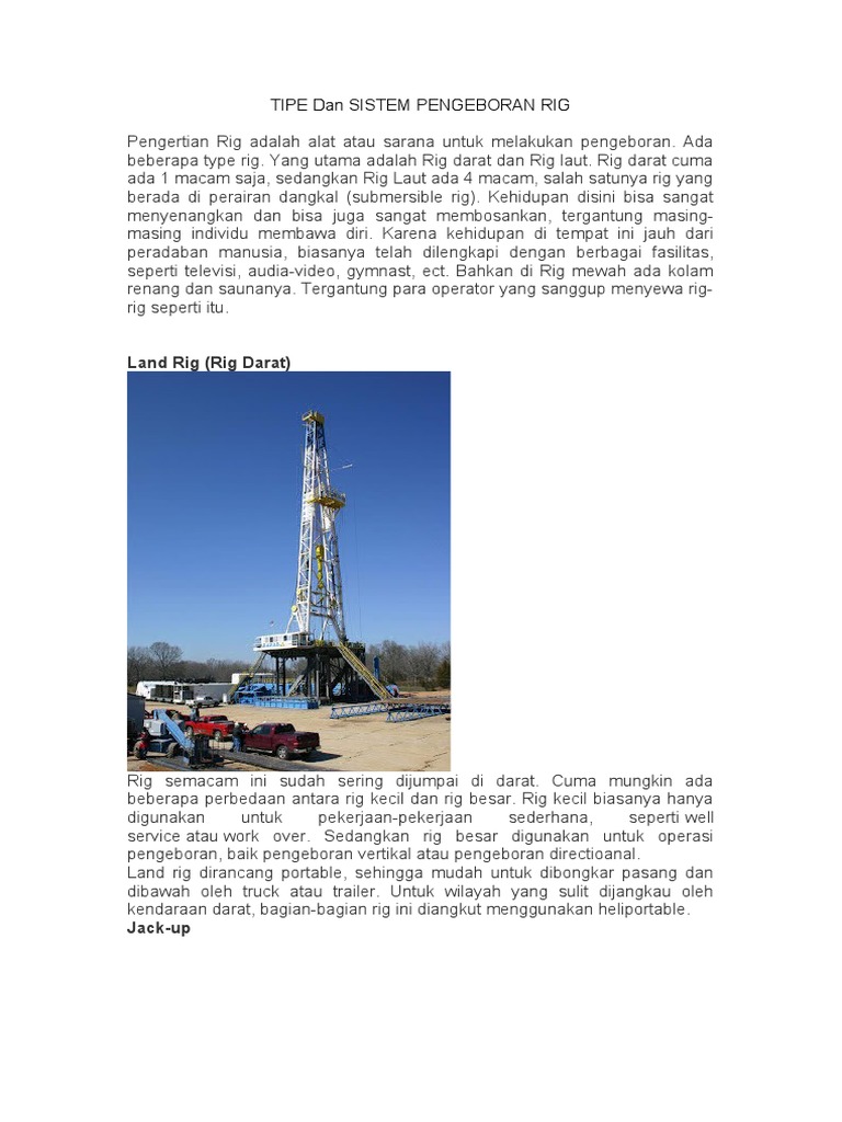 Tipe dan Sistem Rig Pengeboran Minyak | PDF | Bisnis | Griya & Taman