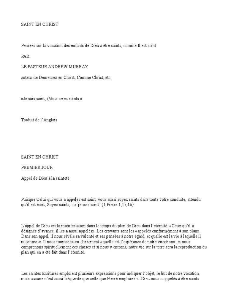 Andrew Murray Saint En Christ Pdf Sanctification Jesus