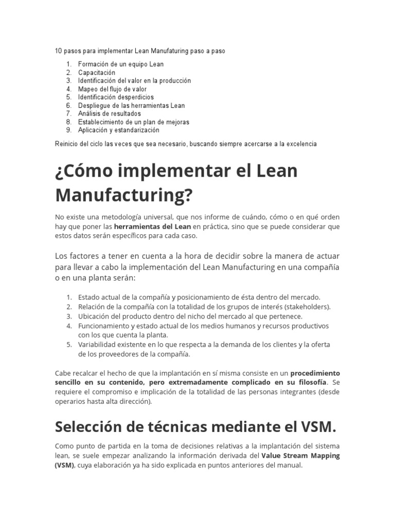 Implementación de Lean Manufacturing en 10 Pasos | PDF | Lean ...