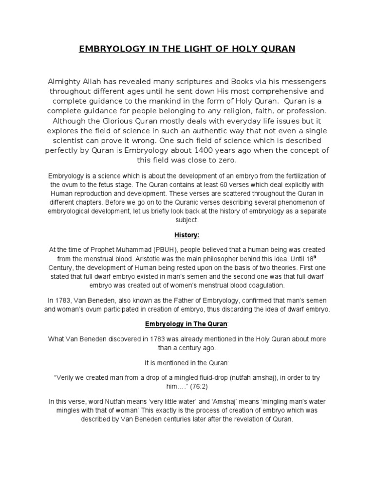 Embryology in The Light of Holy Quran | PDF | Quran | Islam