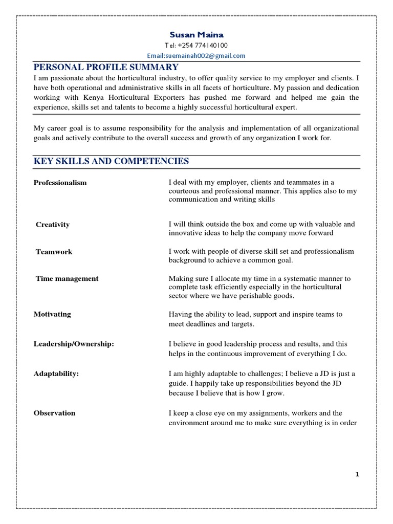Susan Maina: Horticulture Expertise Profile | PDF | Leadership ...