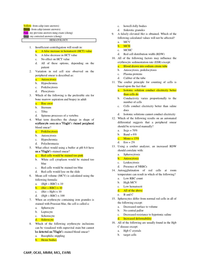 Hematology Exam Review Questions | PDF | Anemia | Red Blood Cell