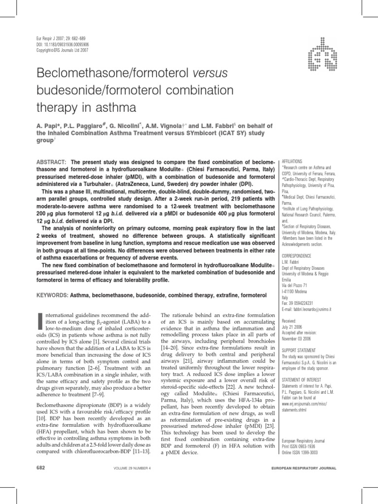 Beclomethasone/formoterol Versus Budesonide/formoterol Combination ...
