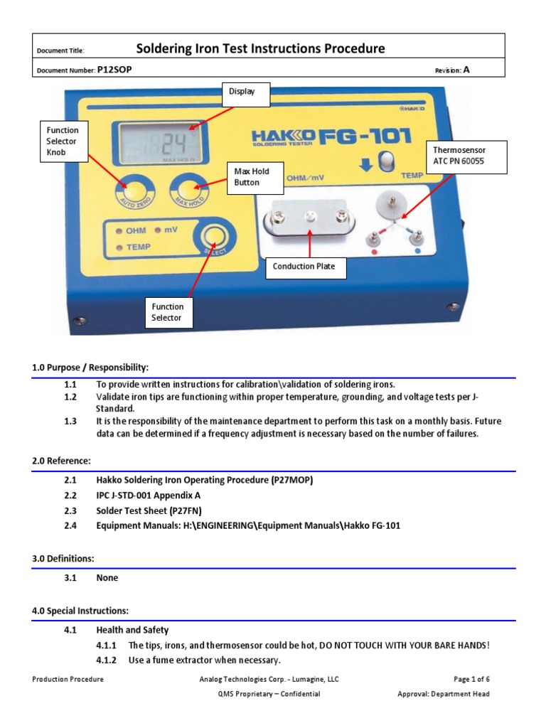 P12SOP Soldering Iron Test Instructions Procedure Rev A PDF
