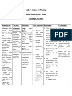 Lahore School of Nursing The University of Lahore Nursing Care Plan