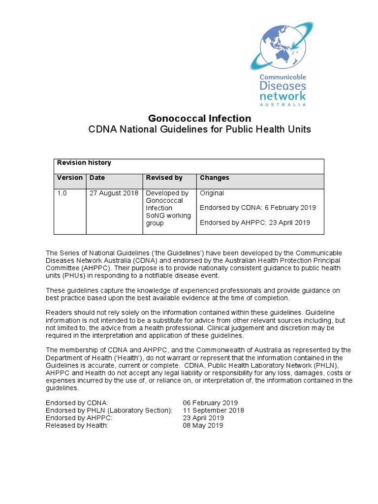 CDNA National Guidelines For Public Health Units Gonococcal Infection