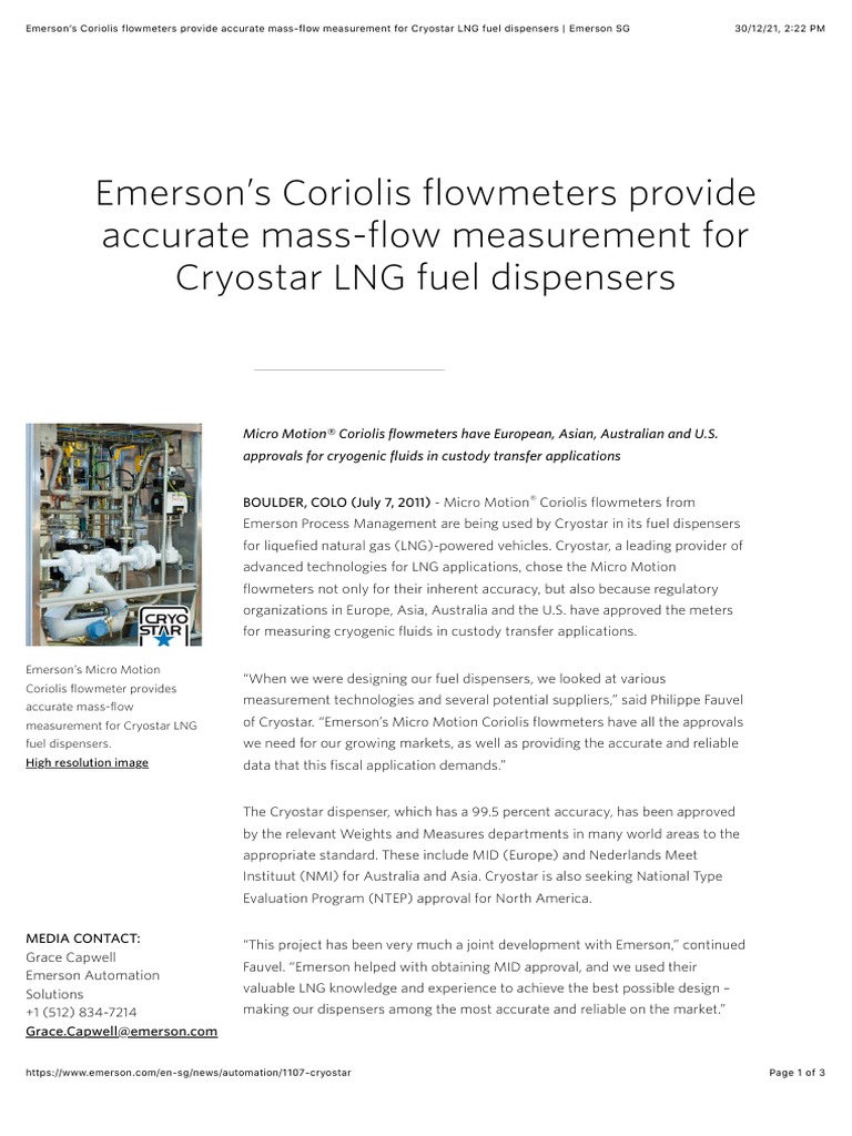 Emerson's Coriolis Flowmeters Provide Accurate MassFlow Measurement