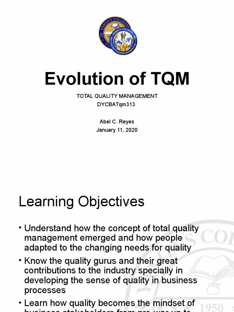 Evolution of TQM: Total Quality Management Dycbatqm313 Abel C. Reyes ...