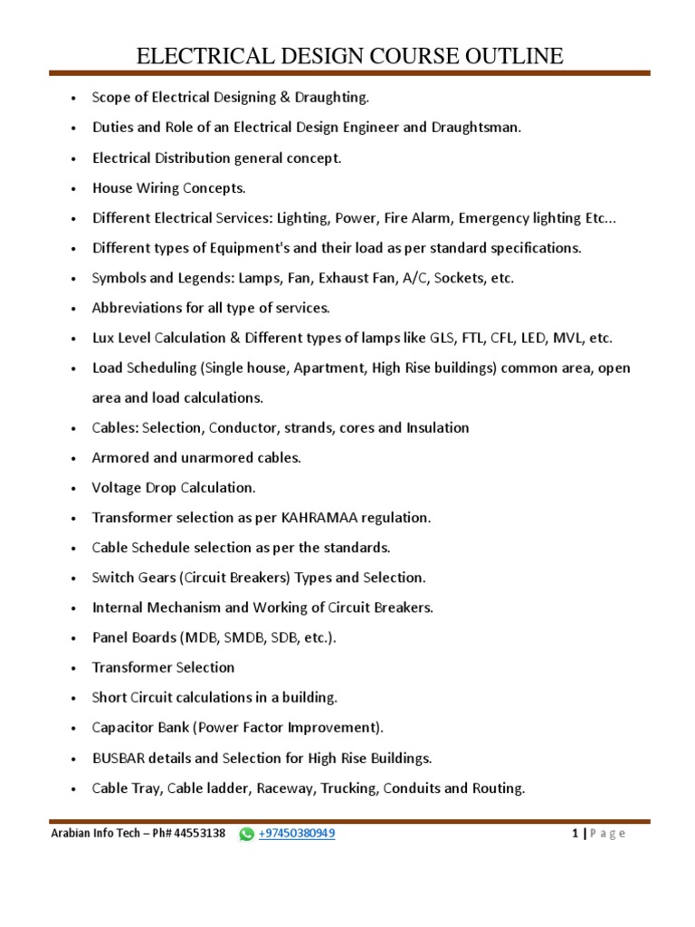Electrical Design & ELV Course Outline | PDF | Electrical Substation ...