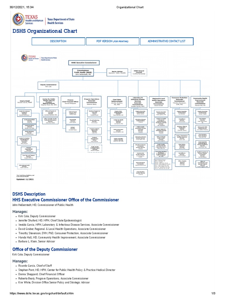 DSHS Organizational Chart: DSHS Description HHS Executive Commissioner ...