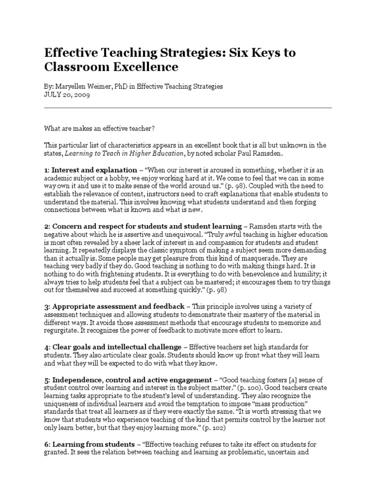Six Keys to Effective Teaching | PDF | Learning | Teachers