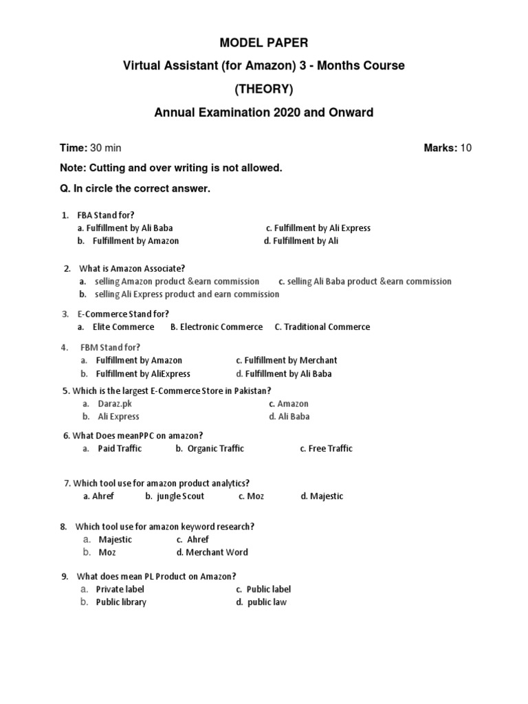 Amazon Virtual Assistant Course Exam | PDF | E Commerce | Service ...