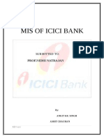 Mis of Icici Bank: Submitted To: Prof - Nidhi Natrajan