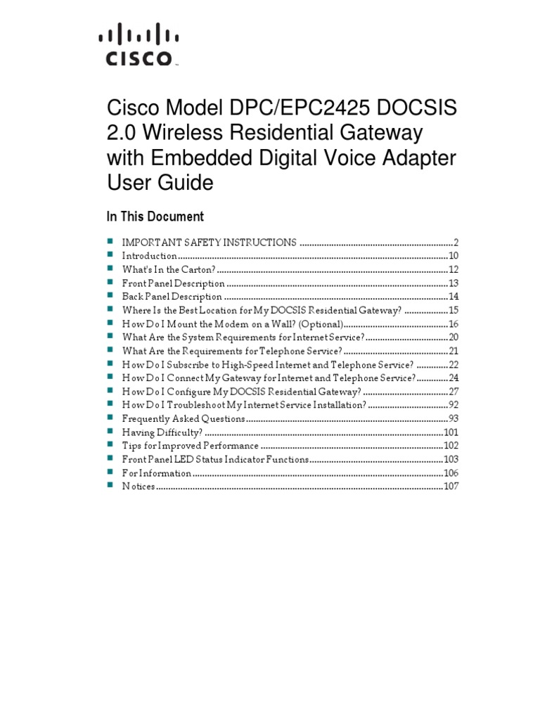 ComHem Modem Manual - Cisco EPC2425 | PDF | Macintosh | Protocoles Internet