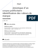 Analyse Sémiotique D'un Corpus Publicitaire - Identification Des Valeurs de Marque - Aleph
