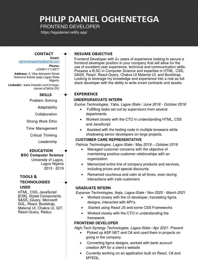 Frontend Developer Resume | PDF | Bootstrap (Front End Framework ...