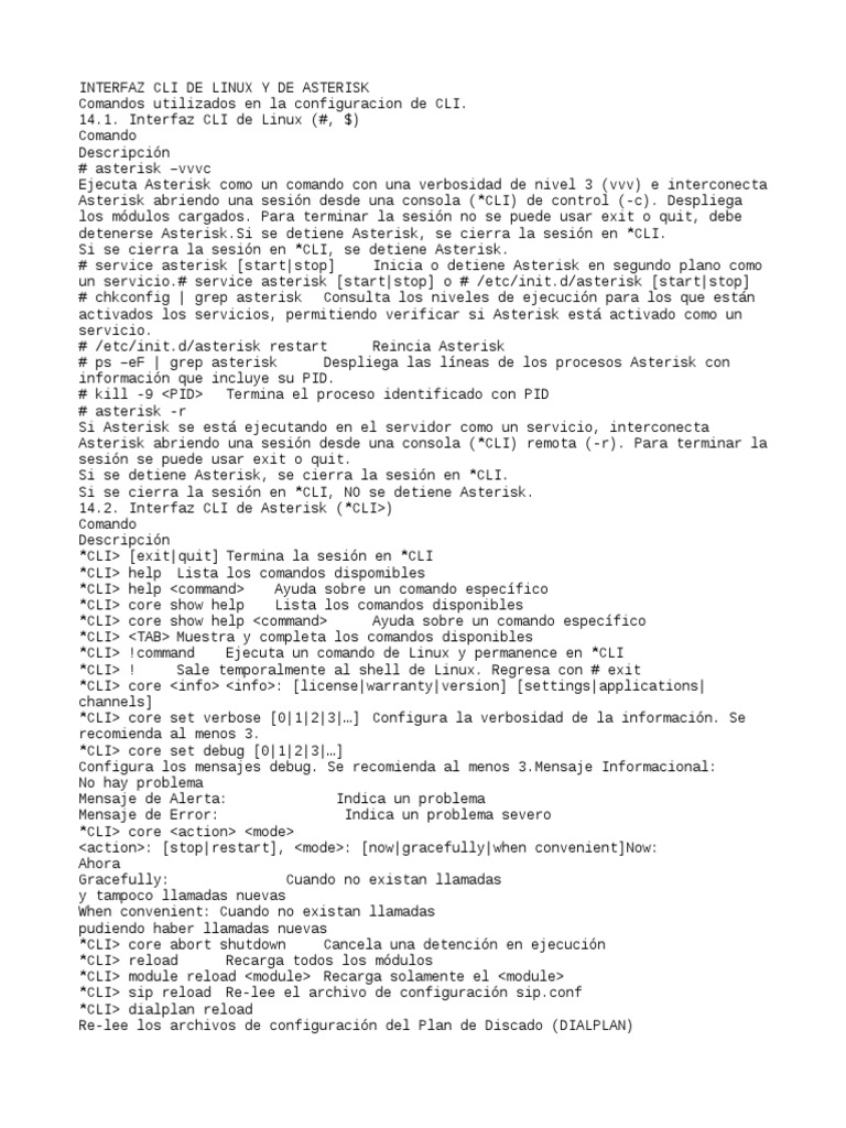 Comandos CLI para Asterisk en Linux | PDF | Protocolos de red ...