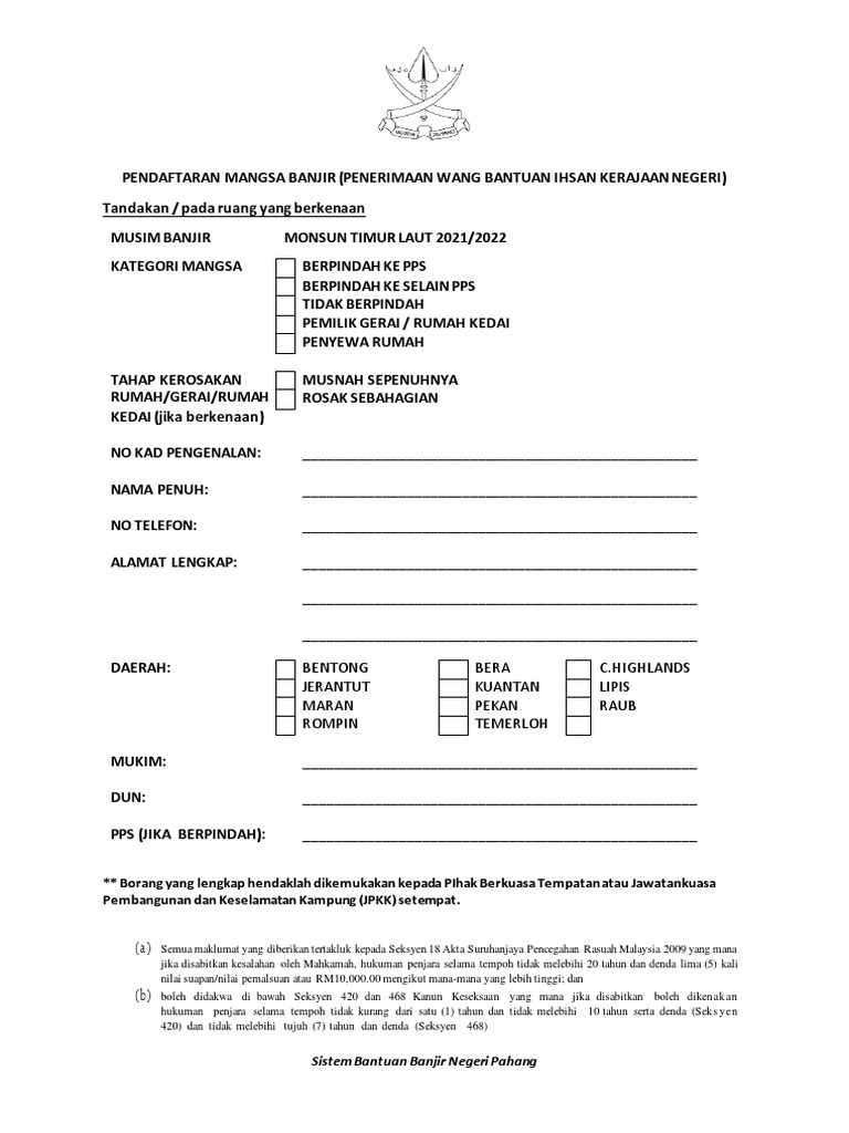 Borang Pendaftaran Mangsa Banjir  PDF