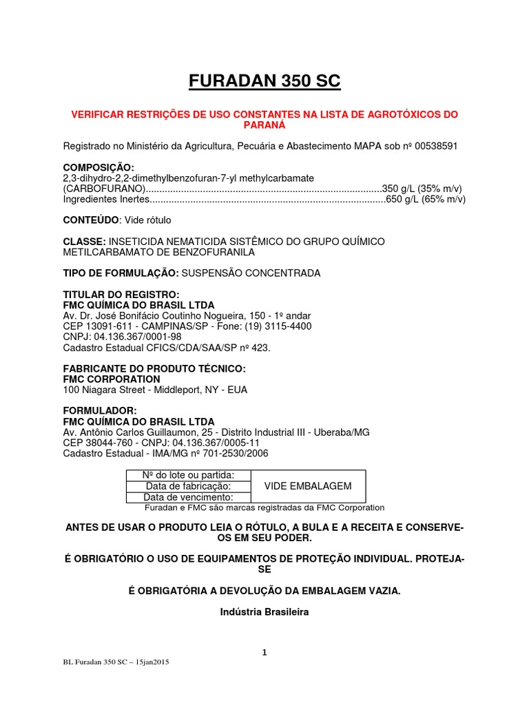 Furadan 350 SC | PDF | Embalagem e rotulagem | Inseticida
