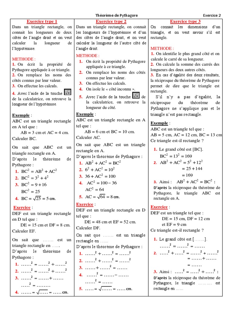 Réciproque De Pythagore Exercices Corrigés Pdf