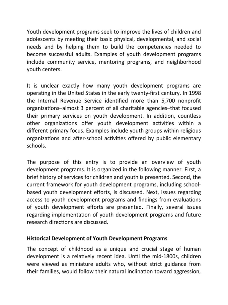 Overview of Youth Development Programs | PDF | Juvenile Delinquency | Youth