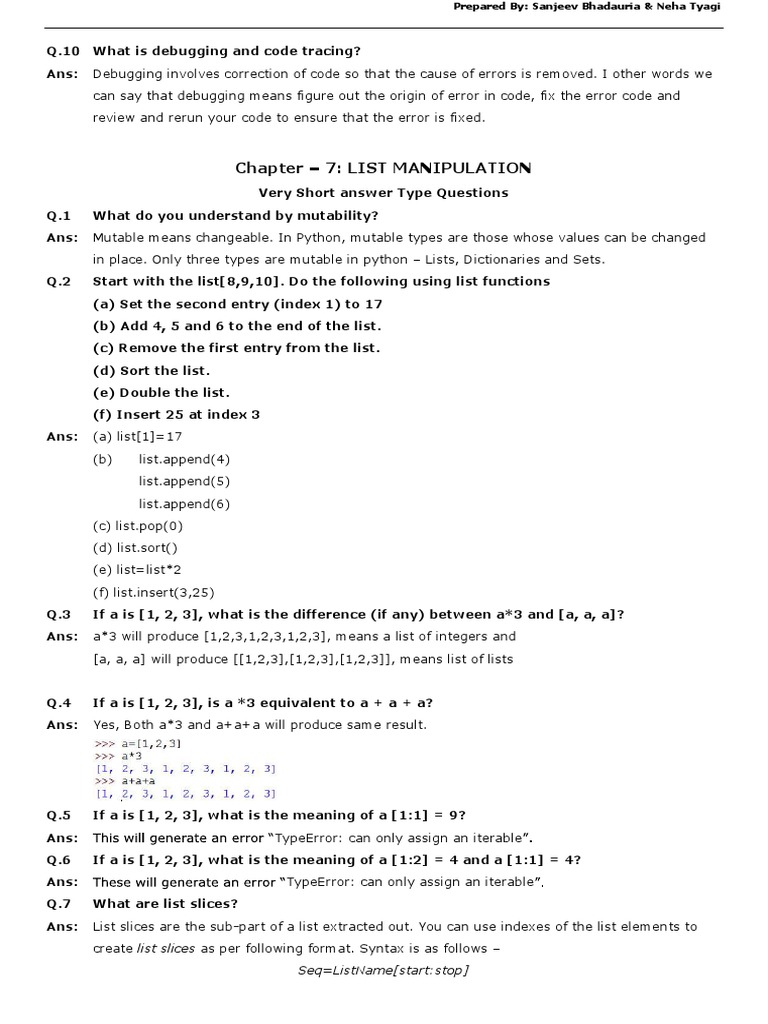 List and Tuples - Question Bank | PDF | Computer Science | Computer Data
