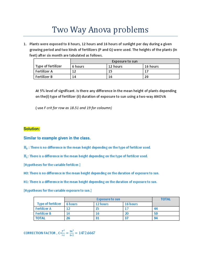 Two Way Anova Problems: Solution | PDF | Analysis Of Variance | Hypothesis