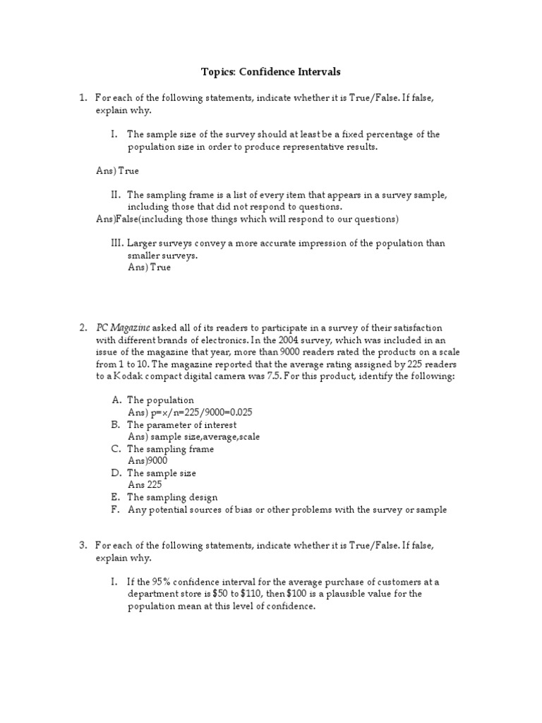 Topics: Confidence Intervals | PDF | Confidence Interval | Sample Size ...