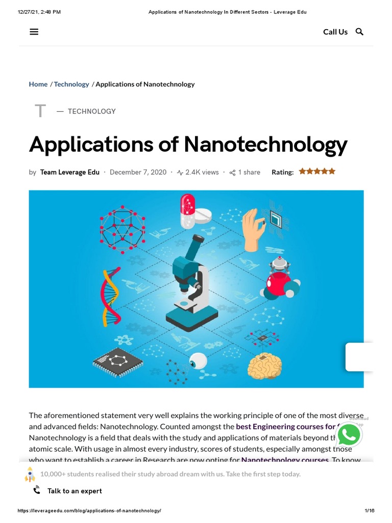 Applications of Nanotechnology in Different Sectors | PDF ...