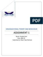 Assignment-1: Organizational Theory and Behaviour