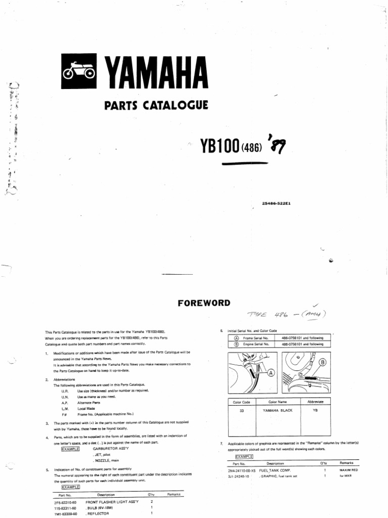 Andrews Yamaha Parts YB100 486891 PDF