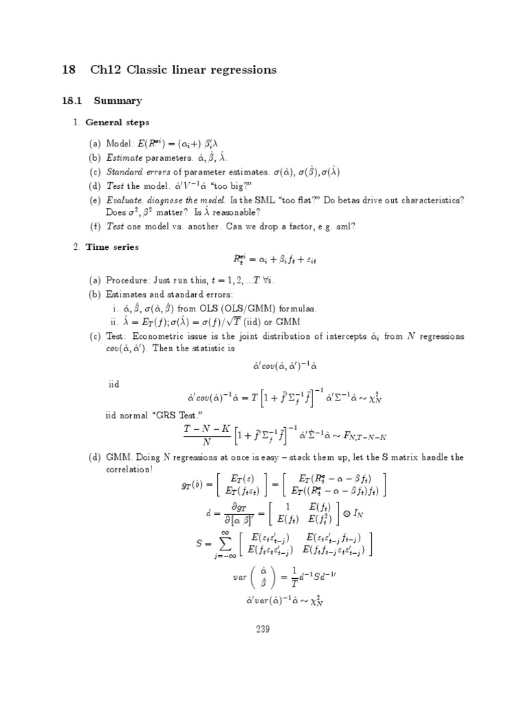 Classic Regressions Summary | PDF | Ordinary Least Squares | Regression ...