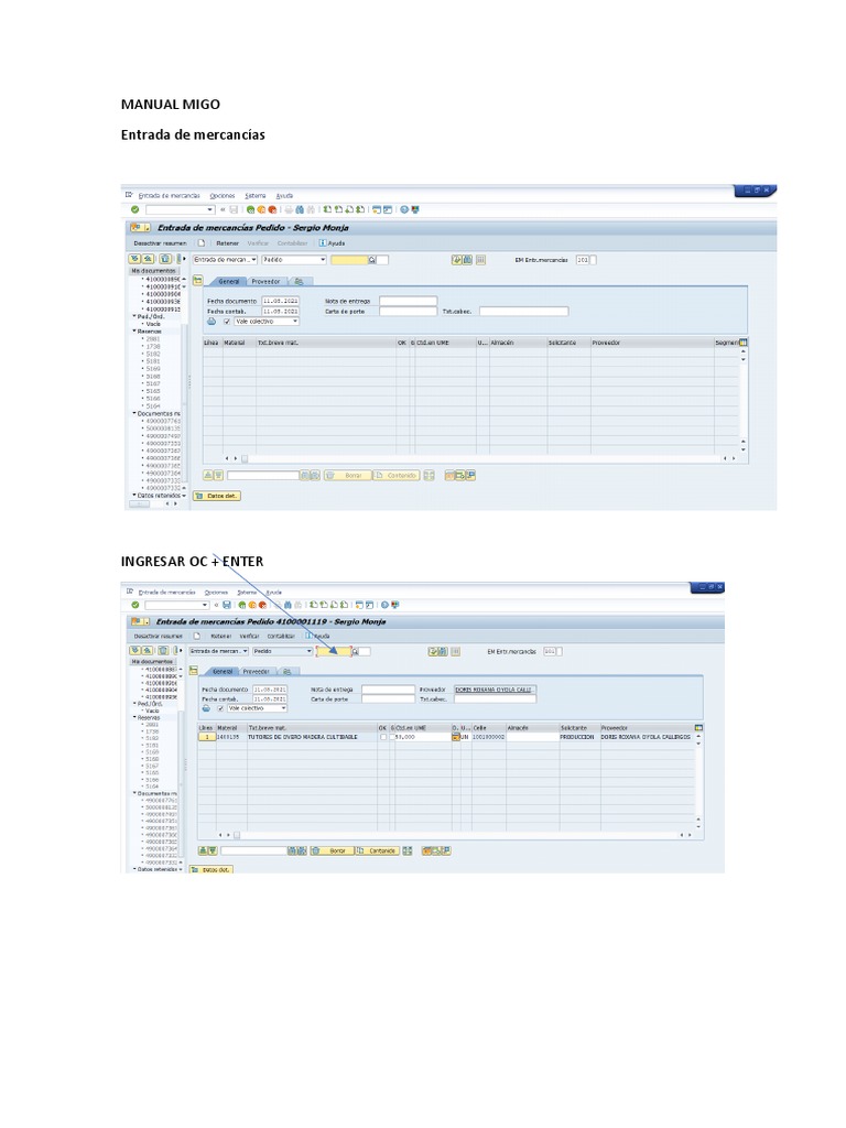 Manual de Transacciones MIGO en SAP | PDF | Informática