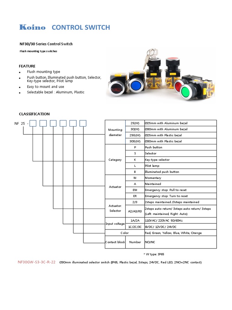 Koino NF30 Series Control Switches | PDF | Switch | Electrical Equipment