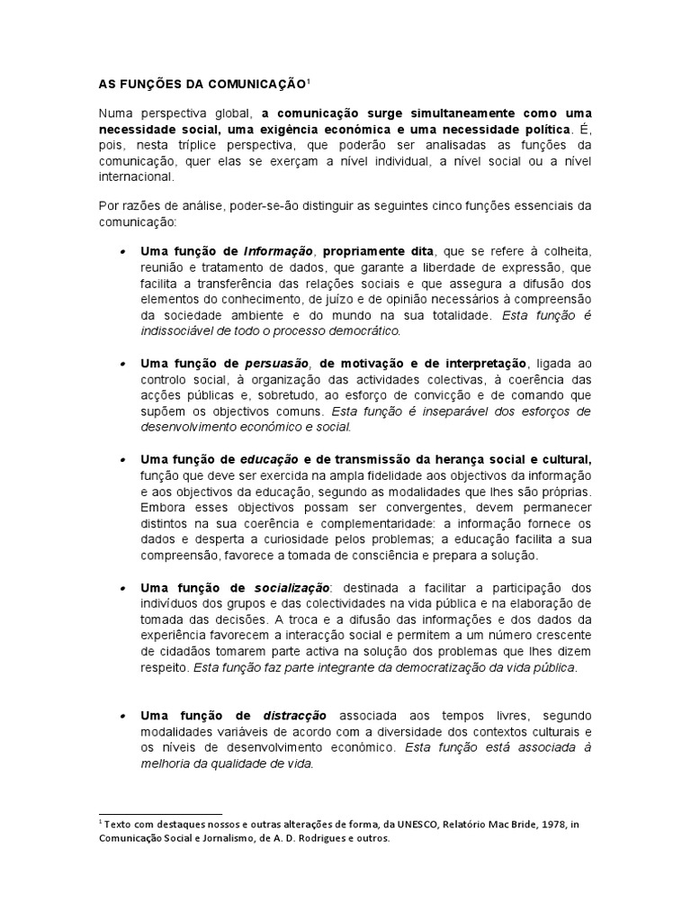 As 5 Funções da Comunicação | PDF | Comunicação | Sociologia