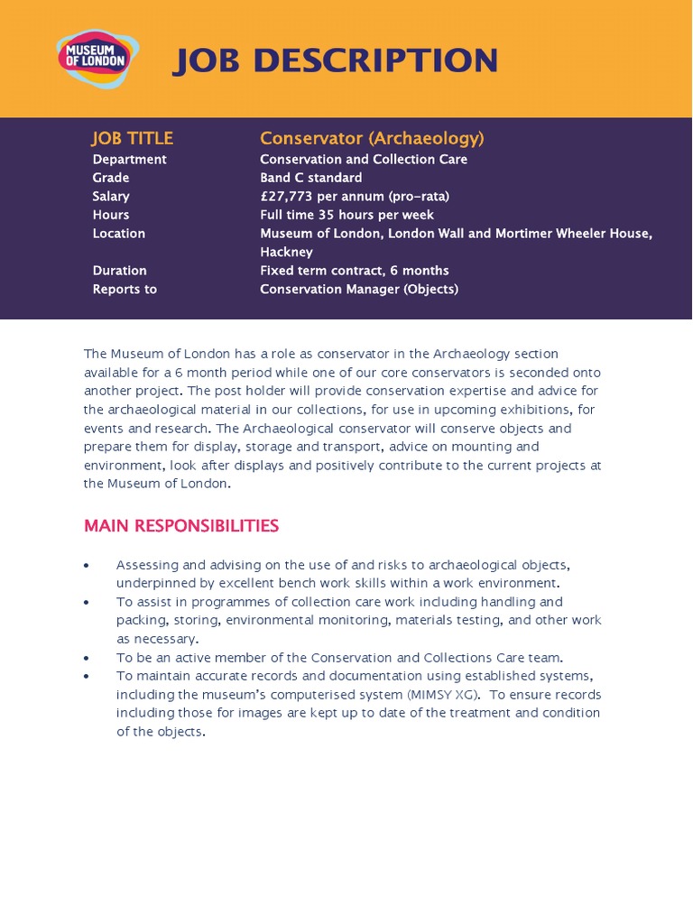 Conservator (Archaeology) Job Description (HR) March 2021 PDF