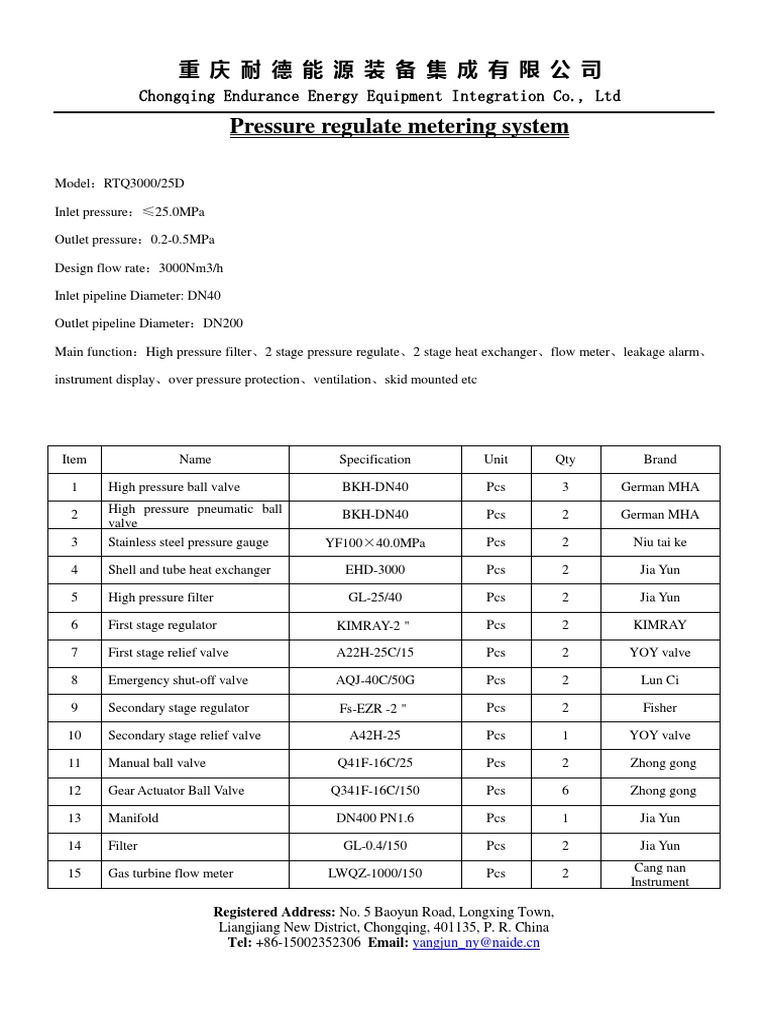 Pressure Regulate Metering System Chongqing Endurance Energy Equipment