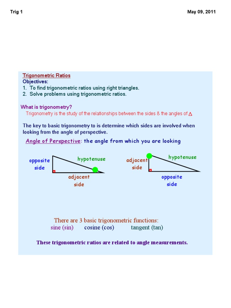 Trig 1 Notes | PDF | Trigonometric Functions | Sine