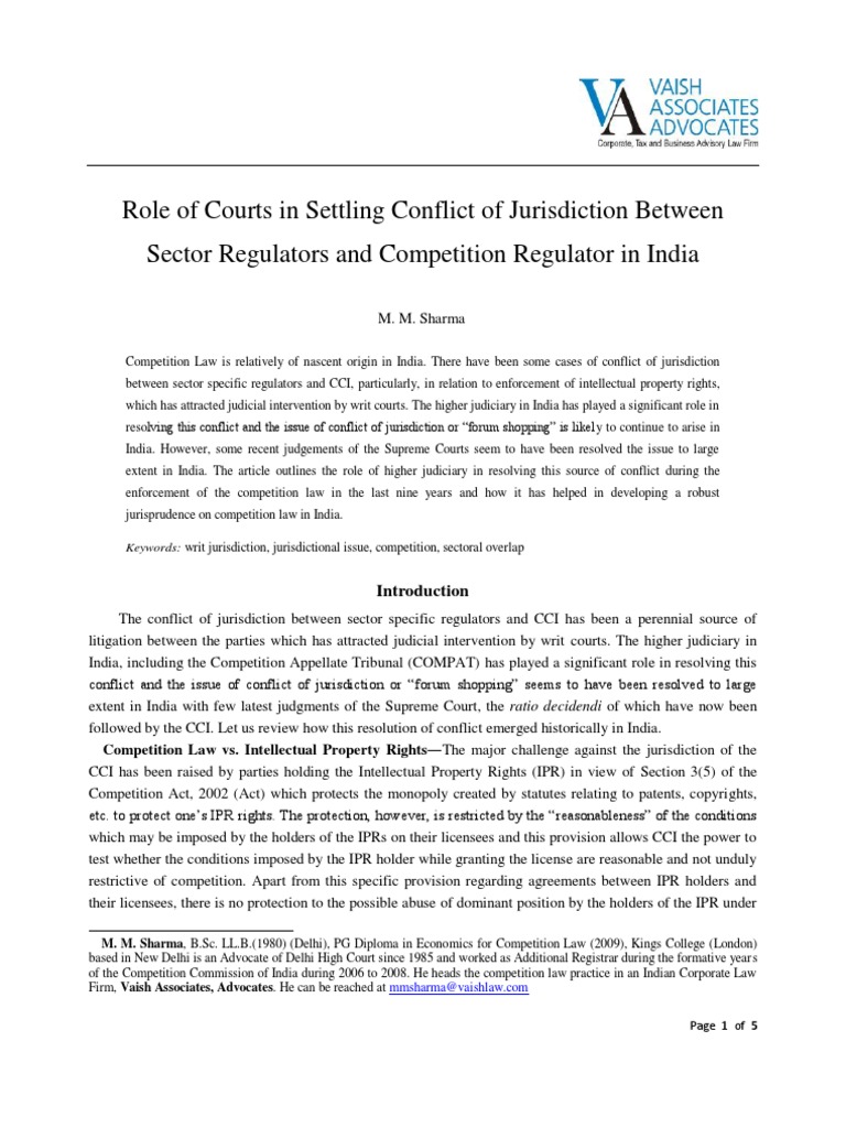 India Role of Courts in Resolving Conflict of Jurisdiction Between